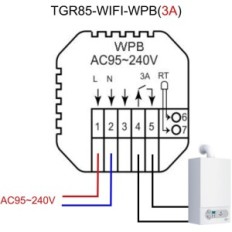Bekk speil tgr85wifi-wpb termostat, wi-fi, med Alex, Google Assistant, 3A