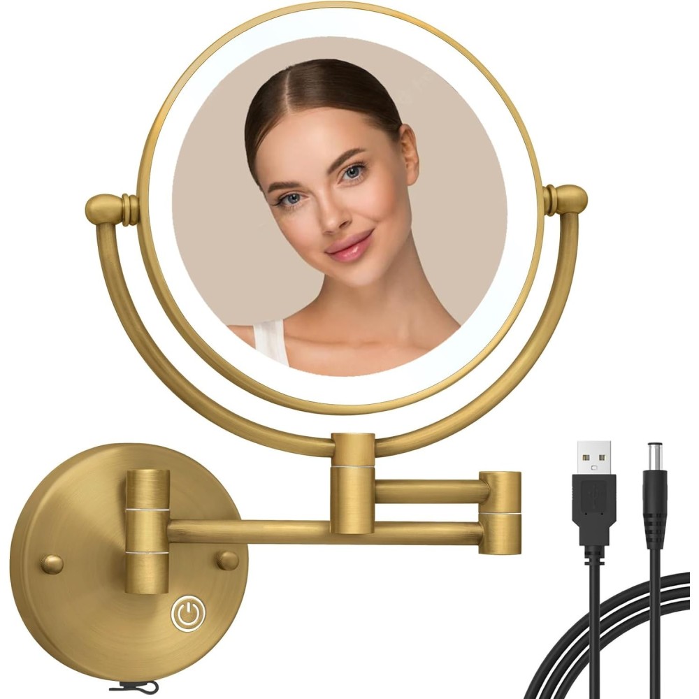 RECKODOR wall mirror with backlight and magnification, USB loaded