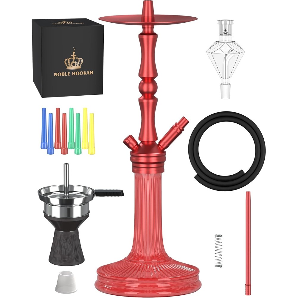 Set of Noble Hookah 77 cm water pipes, aluminum with 1 connector, red