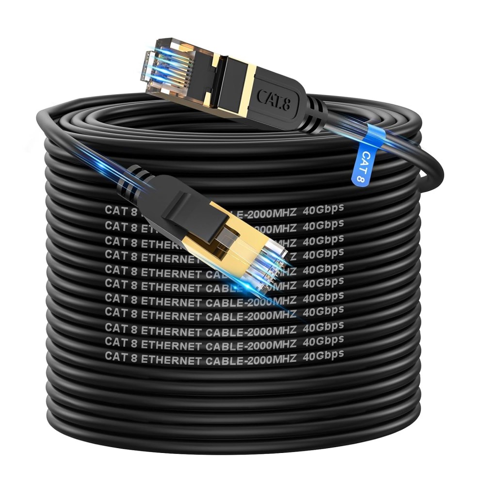 Cable Ethernet GRISO CAT8, 50 M, 40 GBIT / S, 2000 MHz, enchufe RJ45 chapado en oro