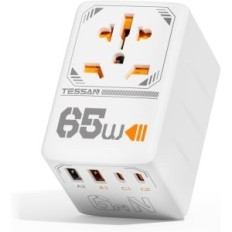 Travel adapter Tessan 65 W from USB C, 2 USB C / USB A, USA / UK / EU / AU, Used