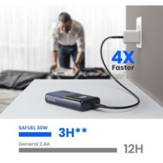 Power Bank Safuel 20000 mah, 30 W, USB A PD QC, USB C, musta, näyttely