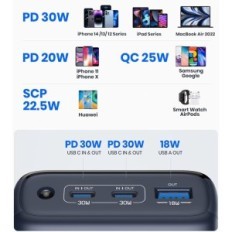 Power Bank SAFUEL 20000 mAh, 30 W, USB A PD QC, USB C, czarny, Powystawowy