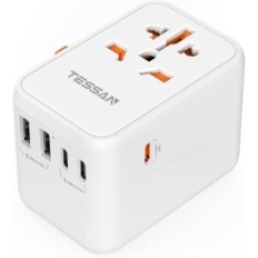 Tessan 636DV 65 W Reiseadapter, 2 USB, 3 USB C, weiß