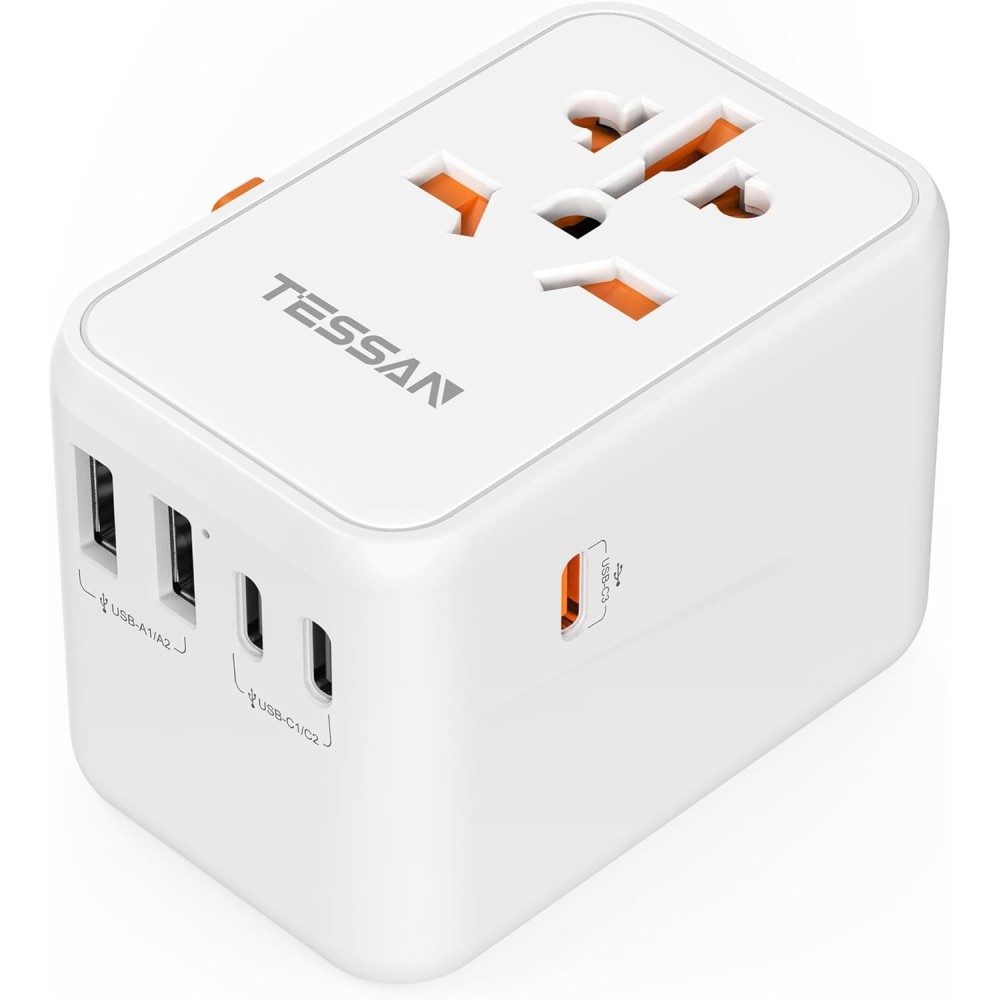 Tessan 636DV 65 W Travel Adapter, 2 USB, 3 USB C, White