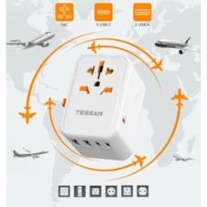 Adattatore di viaggio TESSAN 636DV 65 W, 2 USB, 3 USB C, Bianco