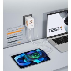 Tessan 636DV 65 W kelionės adapteris, 2 USB, 3 USB C, balta
