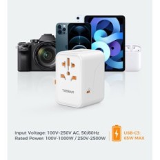 Tessan 636DV 65 W matkan sovitin, 2 USB, 3 USB C, valkoinen