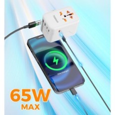 Adaptateur de voyage Tessan 636DV 65 W, 2 USB, 3 USB C, Blanc