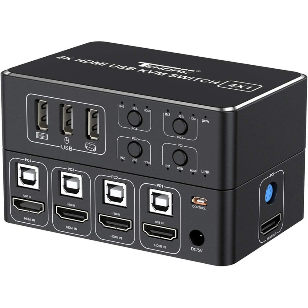 Tendak 4-Computer KVM HDMI jungiklis, USB 2.0 HDCP 2.2 4K 60 Hz