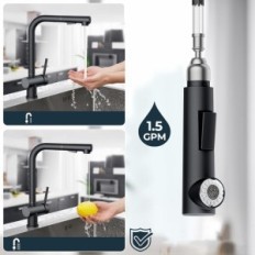 Bateria de cozinha Forius Dekf17, preto, bico de pull-out, aço inoxidável