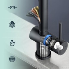 Keittiön akku Forius DEKF17, musta, ulosvedettävä nokka, ruostumaton teräs