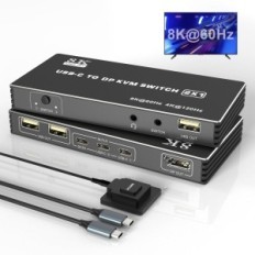 Przełącznik KVM USB C 8K Rytaki 60 Hz 4K 120 Hz przełącznik HDMI z obsługą wielu ekranów do komputera i konsol