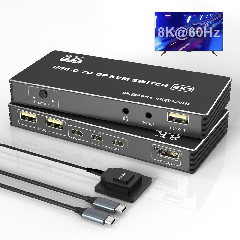 KVM USB C 8K Lüliti 60 Hz 4K 120 Hz HDMI lüliti mitme ekraani toe ja konsooliga