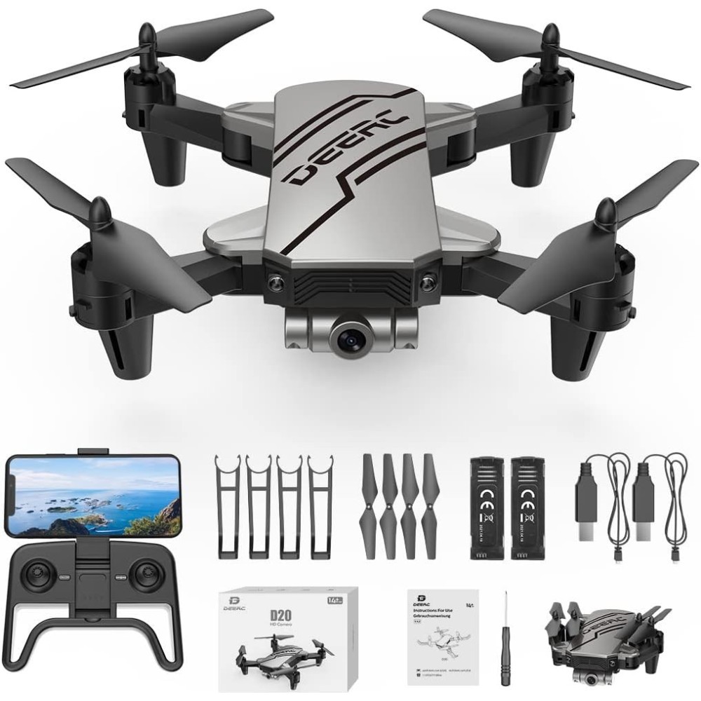 Mini Drone DEERC D20 voor kinderen, 720p HD, FPV, zwart, gebruikt