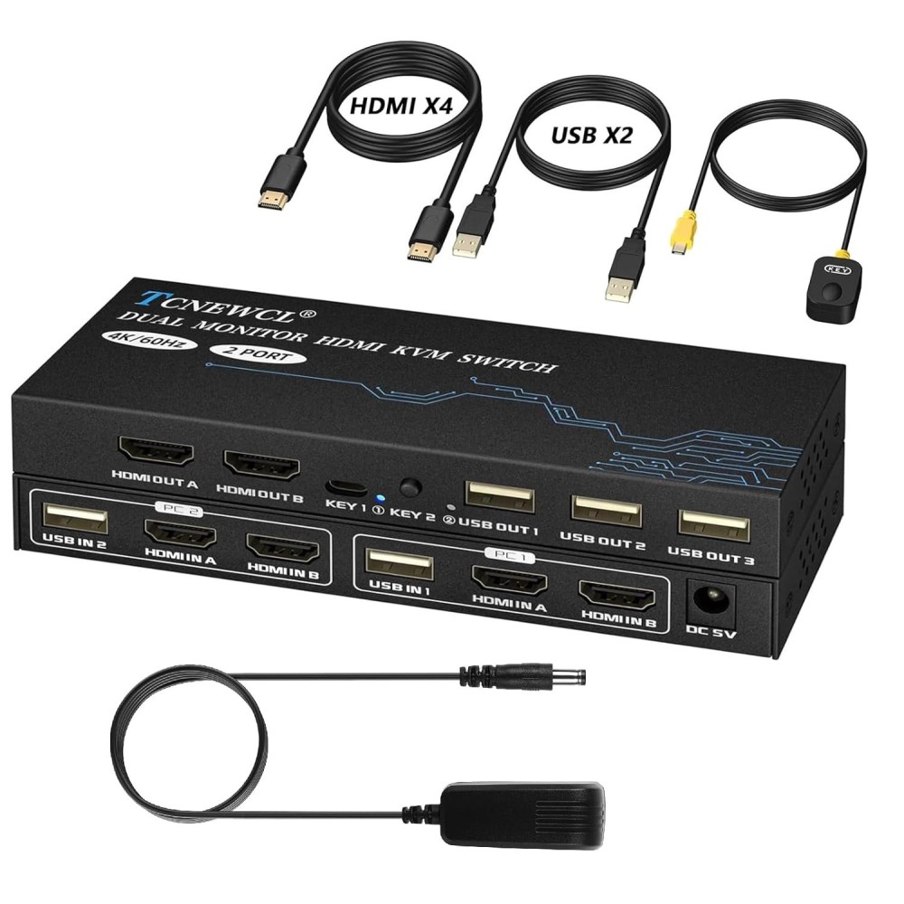 KVM HDMI Switch TCNEWCL, 2 porte, 4 HDMI, 2 USB