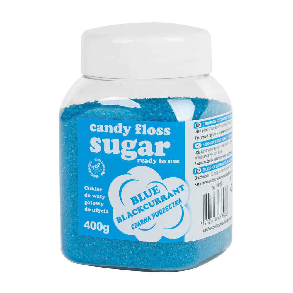 Colorful sugar for blue cotton candy with a black currant taste 400g