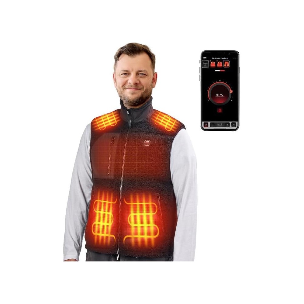 Kemimoto aquecido, colete de lã EUR-XL, EUA-XL, asiático-2xl, preto