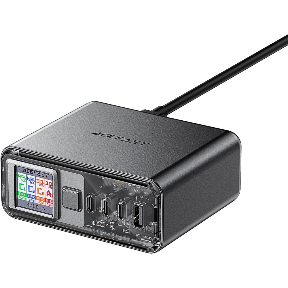 Lader ACEFAST Z4 Gan, 218 W, USB C, 4 porter med skjerm