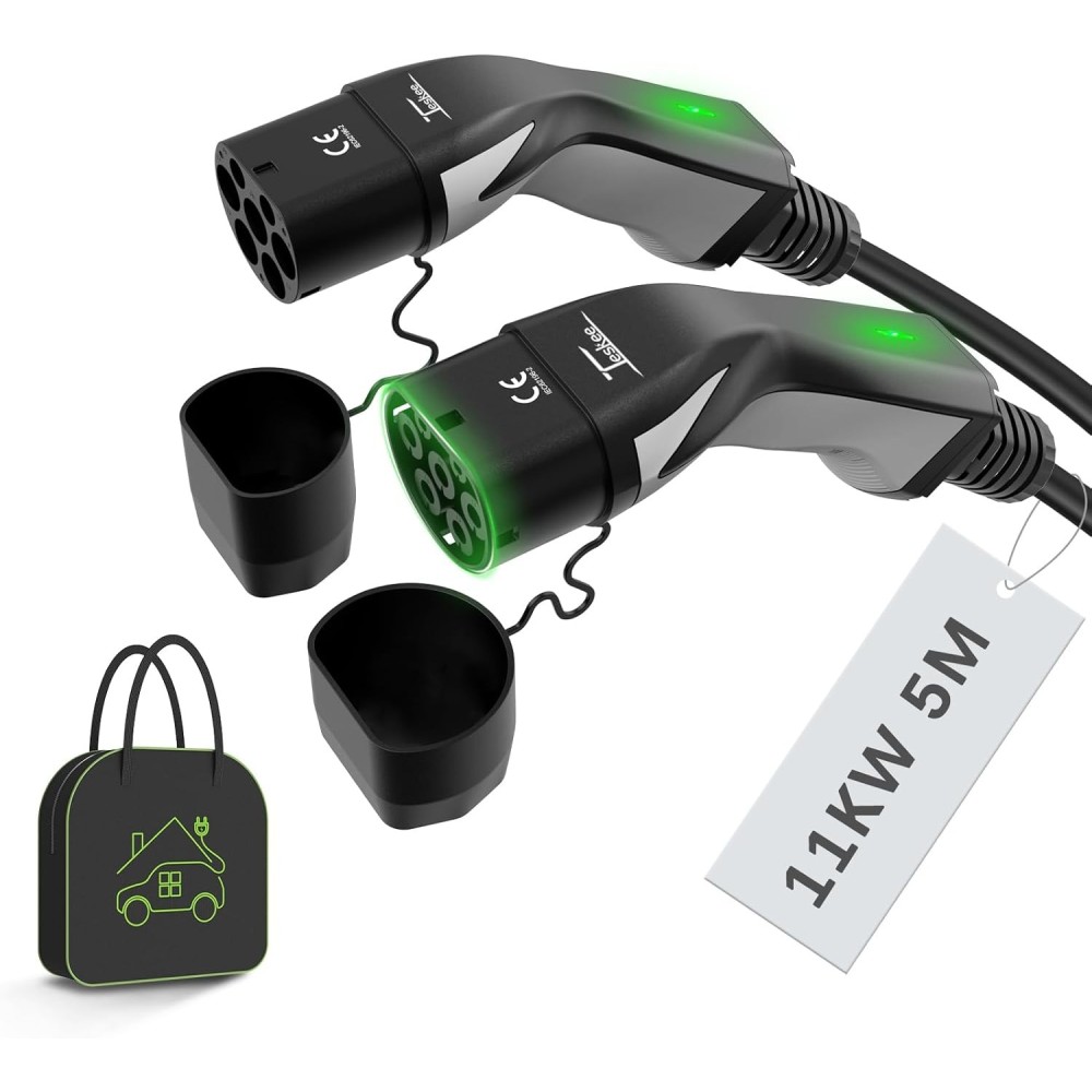 Câble de chargeur de type 2 EV Teskee 2 pour Wallbox EV, 11kw 16a 5 mètres triphasé