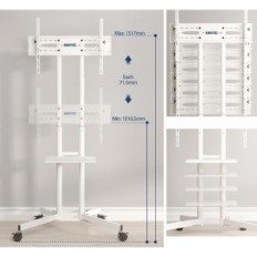 Bontec FN411 Tv STAND SU RUOTE, 32-85 '', BIANCO, UTILIZZATO