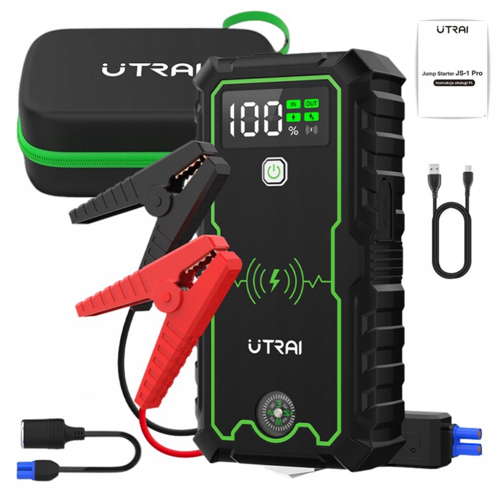 Bil Starter Utrai 6000A + Power Bank, 12V, Kompas og lommelygte