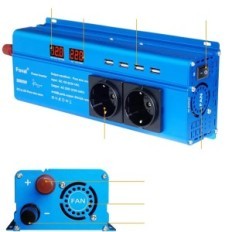 Fall 3000W, 12V 230V, čisti sinusoidni val, 4 USB priključci