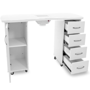 Bureau ACTIVESHOP 2027 blanc avec deux armoires et absorbeur — vue de face