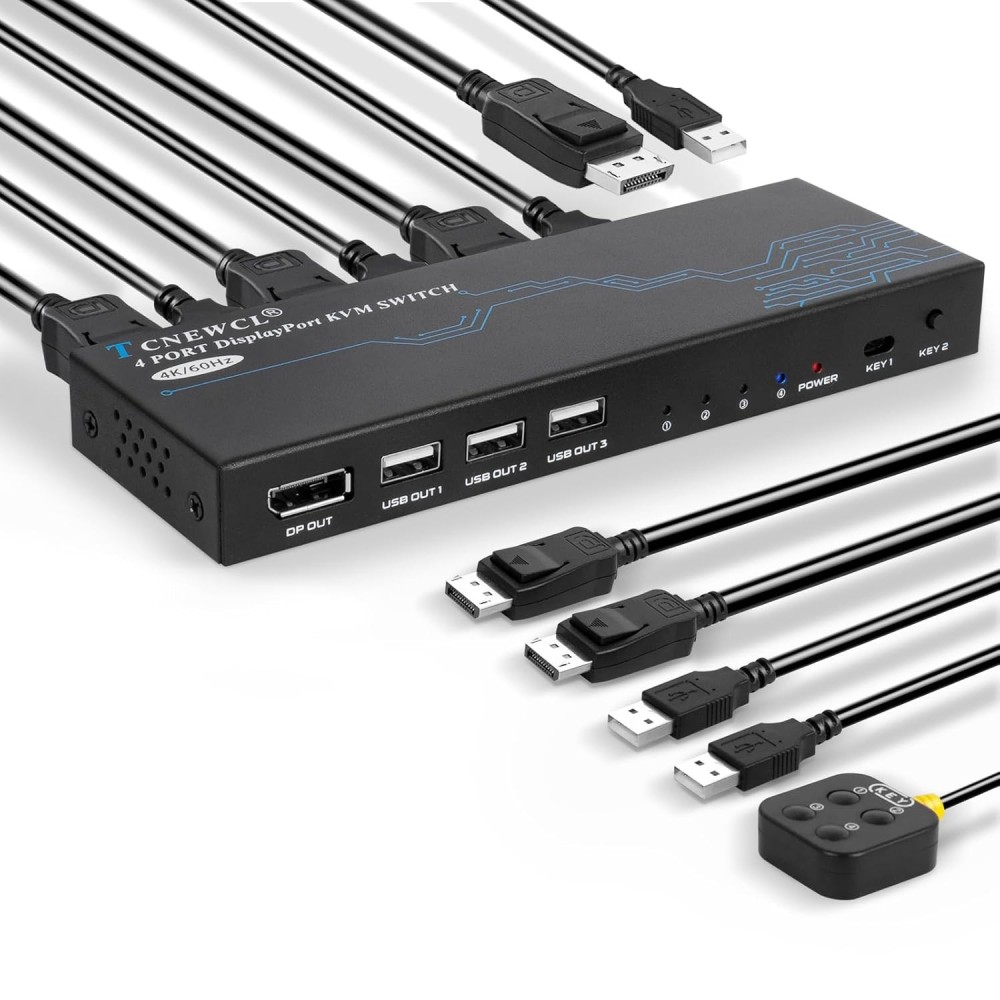 Przełącznik KVM TCNEWCL Przełącznik DisplayPort 4 porty, 4K, 60 Hz DP, USB
