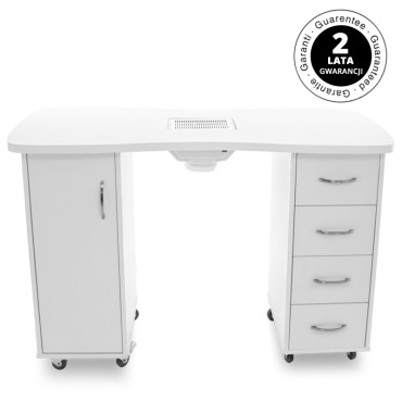 Bureau ACTIVESHOP 2027 blanc avec deux armoires et absorbeur — vue de face