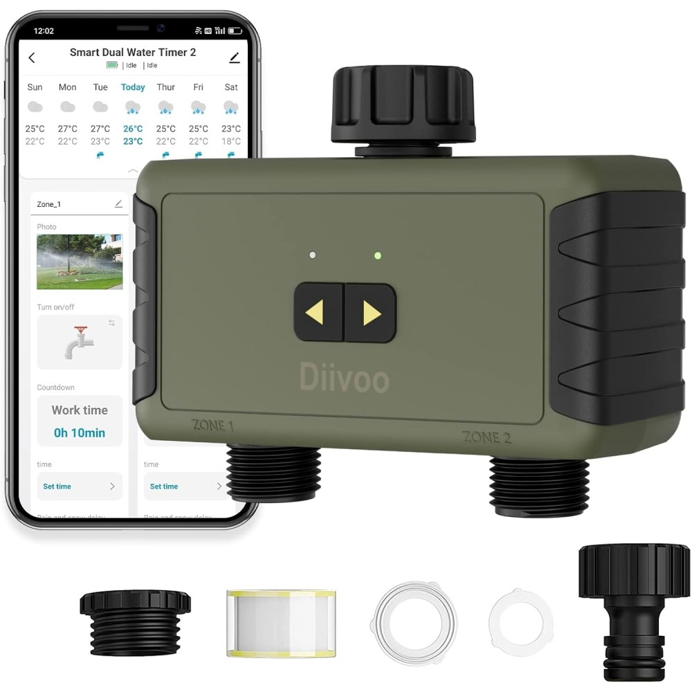 Automatisk bevattningssystem Diivoo WT-05, 2 utgångar, Wi-Fi, 2,4 GHz