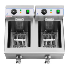 Friteuse double électrique de cuisine avec robinet 230 V 2 x 3000W 2 x 10 L