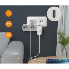 Tessan TS-323-C, 3600W Cable de extensión de pared máximo, 3 tomas, 1 USB, 2 USB C