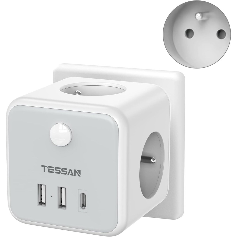 Tessan Power Plug 3 Extension Card 3 Type F, TS-301-DE-C, 2500W Max, Grey