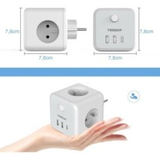 Tessan Power Plug 3 Extension Card 3 Type F, TS-301-DE-C, 2500W Max, Gray