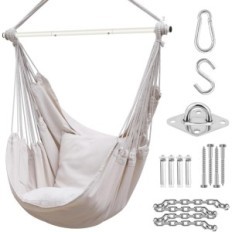 Hanging chair Ohuhu, 2 pillows, a set of ceiling hooks, 150 kg, beige