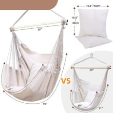 Hängender Stuhl Ohuhu, 2 Kissen, eine Reihe von Deckenhaken, 150 kg, beige