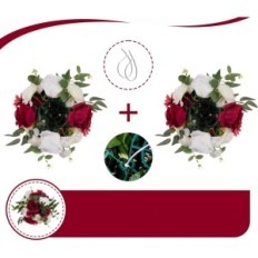 Blomsterkompositioner Blosmon, 10 stk., 24 cm, burgundy-hvide