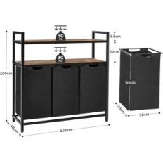 Youdenova YDLDLD064-2, 3 x 60 L Panier de sous-vêtement, 103 x 38 x 100 cm, noir