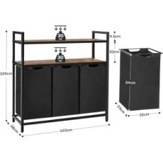 Youdenova ydld064-2, 3 x 60 l košara donje rublje, 103 x 38 x 100 cm, crno