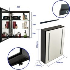 Bathroom cabinet Plumbsys, LED lighting, 50x65cm, black color