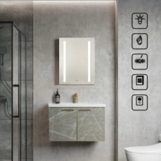 Armario de baño Plumbsys, iluminación LED, 50x65cm, color negro