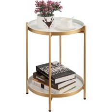 Round table Hollyhome, metal, 2-level, 37x37x50 cm, gold and white