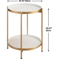 Runder Tisch Hollyhome, Metall, 2-Level, 37x37x50 cm, Gold und Weiß