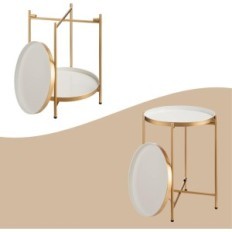 Runde bord Hollyhome, metal, 2-niveau, 37x37x50 cm, guld og hvid