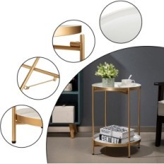 Ronde tafel Hollyhome, metaal, 2-niveau, 37x37x50 cm, goud en wit