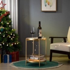 Okrogla miza HollyShome, Metal, 2-nivo, 37x37x50 cm, zlato in belo