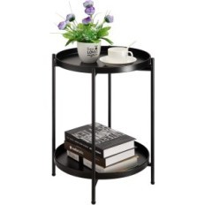 Runder Tisch Hollyhome, Metall, 2-Level, 37x37x50 cm, schwarz