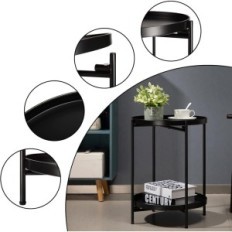 Tavola rotonda Hollyhome, Metallo, 2 Livello, 37x37x50 cm, Nero