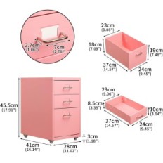 Portable Hollyhome documents, 3 drawers, pink